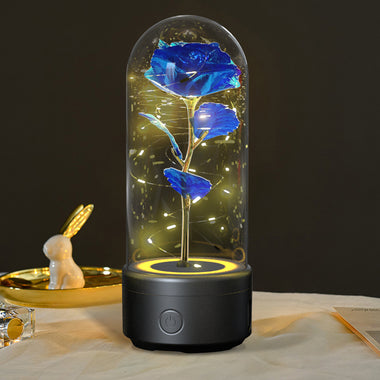 LED Glas Cloche mit Immortal Rose und Bluetooth Speaker