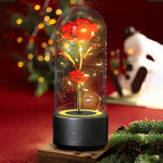 LED Glas Cloche mit Immortal Rose und Bluetooth Speaker