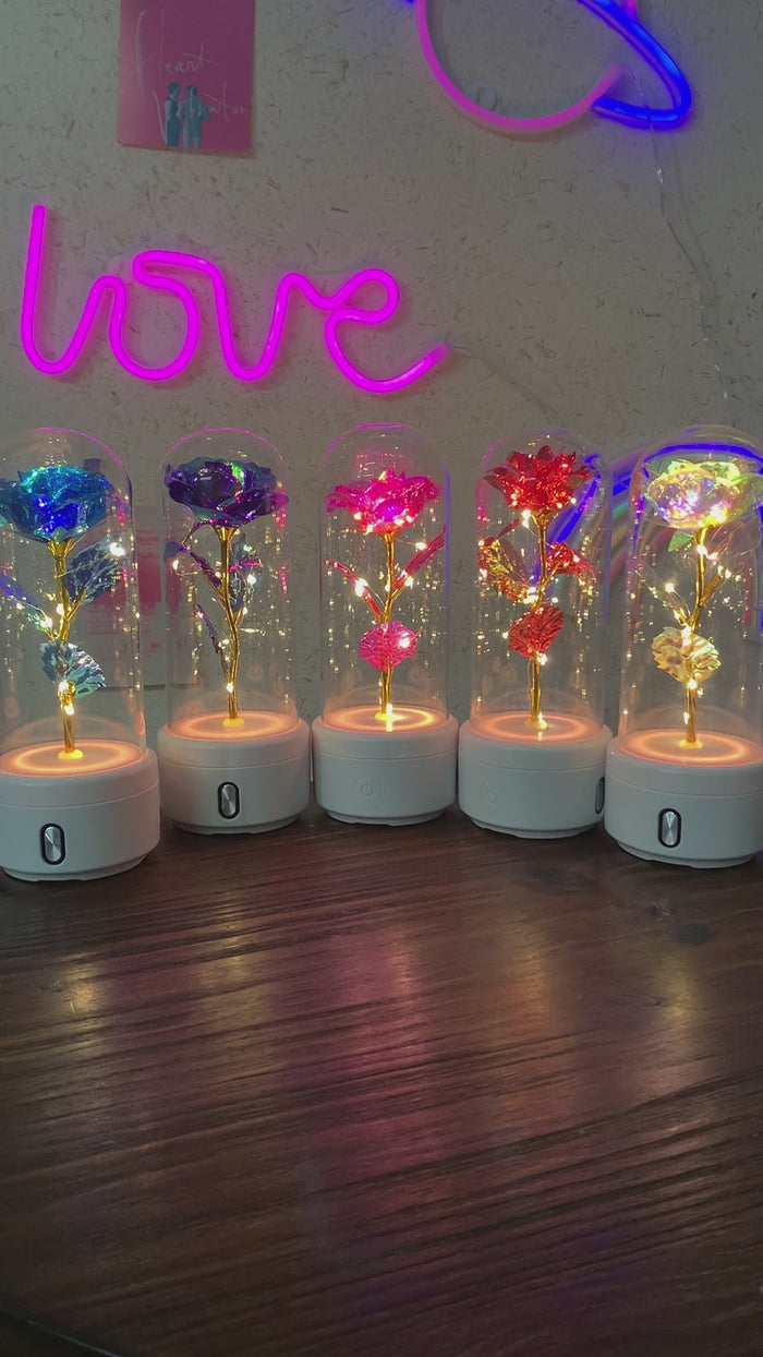 LED glass cloche with Immortal Rose and Bluetooth speaker